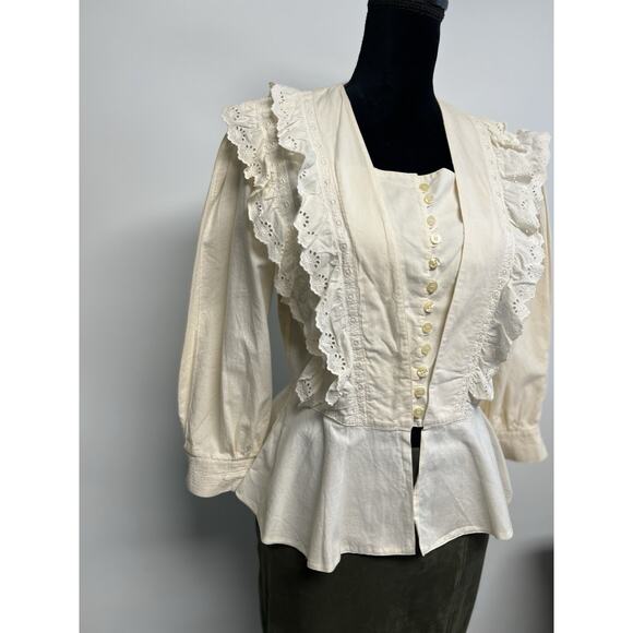 Vintage Victorian Lace Ruffle Cottage Core Western Prairie Coquette Top Medium - Picture 3 of 16